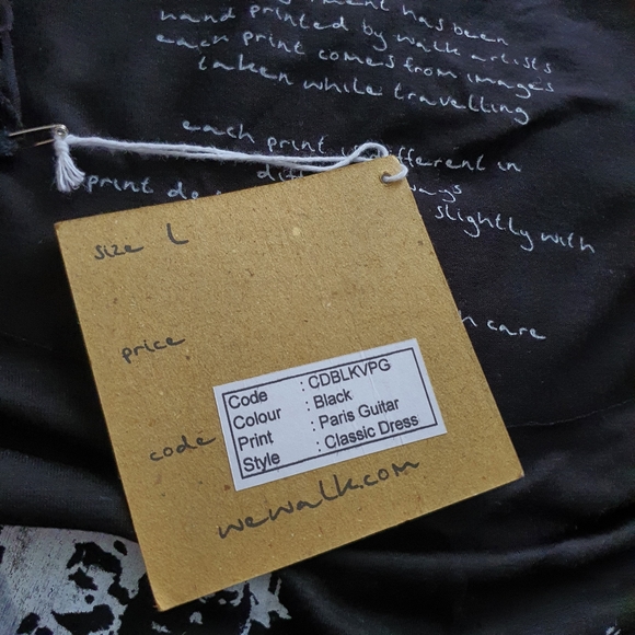 NWT We Walk Sleeveless Hand Printed Festival Black Mini Dress Size L - Picture 7 of 9